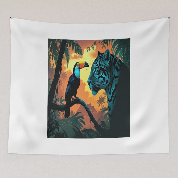Item preview, Jaguar Toucan Silhouette Tropical Rainforest Art designed and sold by Max Store.