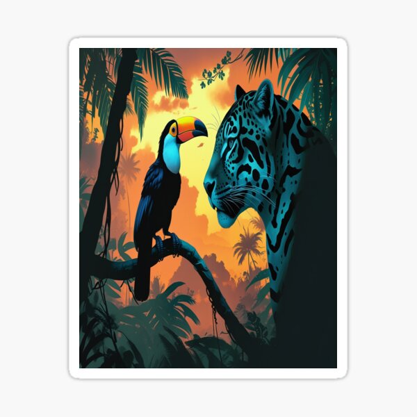 Item preview, Jaguar Toucan Silhouette Tropical Rainforest Art designed and sold by Max Store.