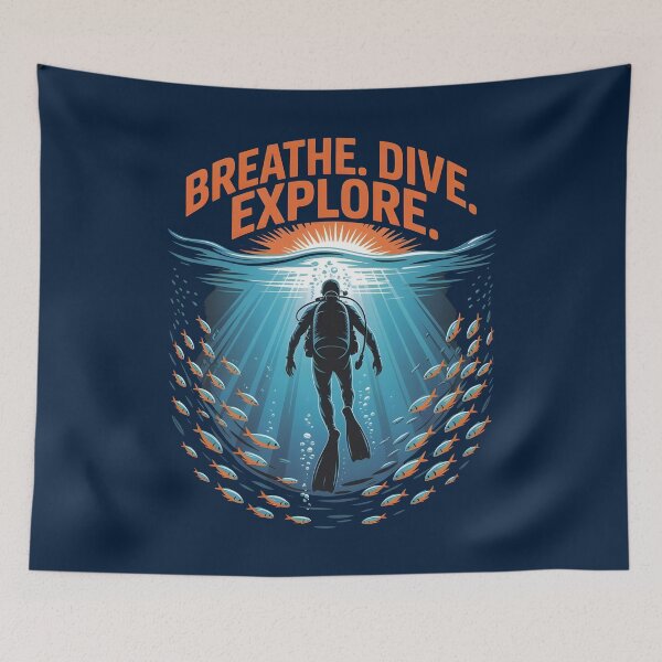 Item preview, Sea Explorer Turquoise Glow Scuba Diver Silhouette T‑Shirt – Breathe Dive Explore  designed and sold by al21ex.