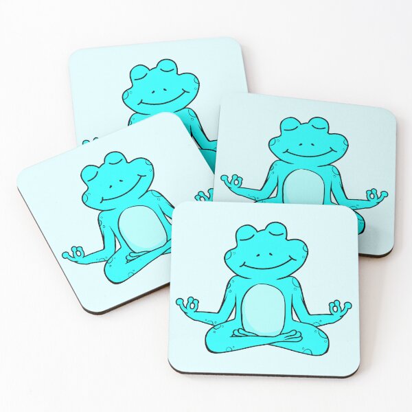 Item preview, Zen Frog – Vibrant Light Blue Cartoon Frog Meditating in Yoga Pose designed and sold by EmeraldeaArt.