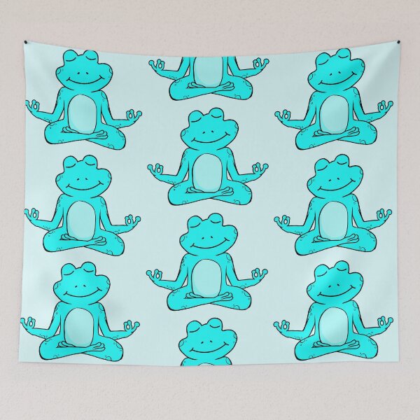 Item preview, Zen Frog – Vibrant Light Blue Cartoon Frog Meditating in Yoga Pose designed and sold by EmeraldeaArt.