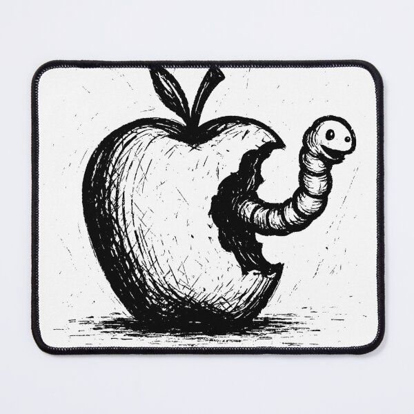 Item preview, Smiling Worm in a Bitten Apple – Ink Sketch designed and sold by Pixel-Up.