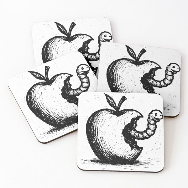 Item preview, Smiling Worm in a Bitten Apple – Ink Sketch designed and sold by Pixel-Up.