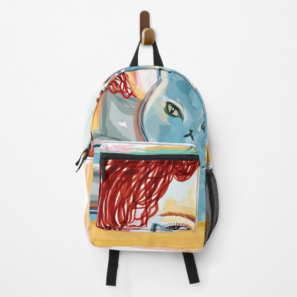 Item preview, woman and colorful cat designed and sold by lapukiprints.