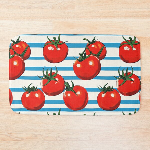 Item preview, Mediterranean Pomodoro Pattern – Red Tomatoes on White with Soft Blue Lines designed and sold by EmeraldeaArt.