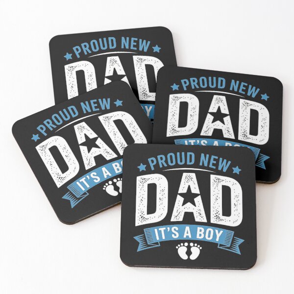 Item preview, Proud New Dad Announcement for Baby Boy with Blue Banner and Footprints designed and sold by love3617.