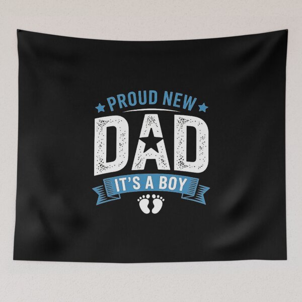 Item preview, Proud New Dad Announcement for Baby Boy with Blue Banner and Footprints designed and sold by love3617.