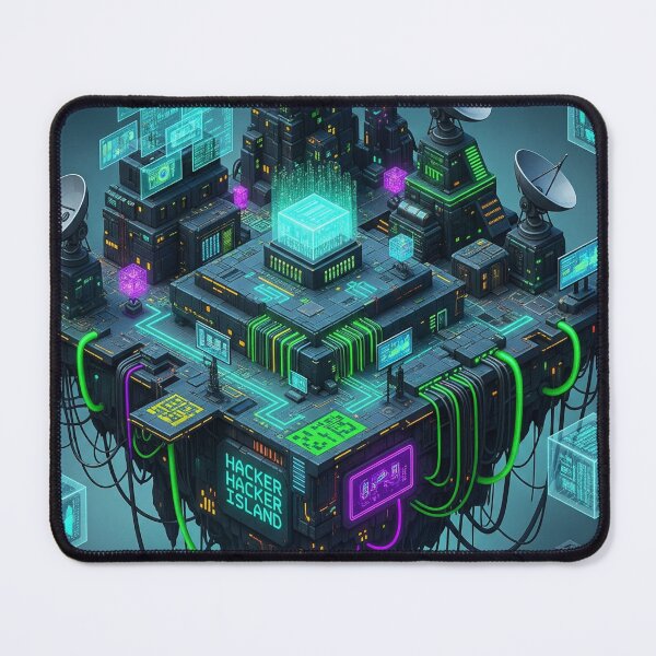 Artikelvorschau, Cyberpunk Hacker Island – isometrische Neon-Tech-Illustration entworfen und verkauft von InspireHaven.