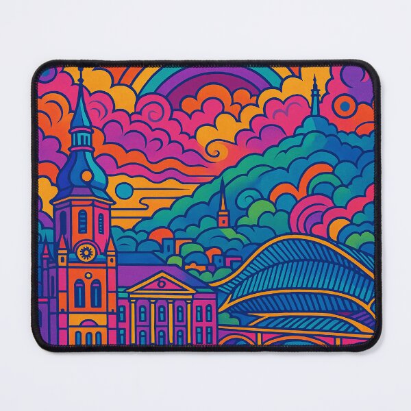 Item preview, Colorful Psychedelic Cityscape of Liège | Trippy Belgian Art | Dreamlike Liège Aesthetic | Retro Travel Poster | Surreal Belgium Wall Decor designed and sold by PaintedPixels01.