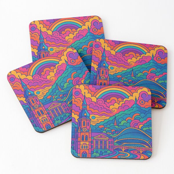 Item preview, Colorful Psychedelic Cityscape of Liège | Trippy Belgian Art | Dreamlike Liège Aesthetic | Retro Travel Poster | Surreal Belgium Wall Decor designed and sold by PaintedPixels01.