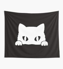 Gato Asomando blanco Wall Tapestry