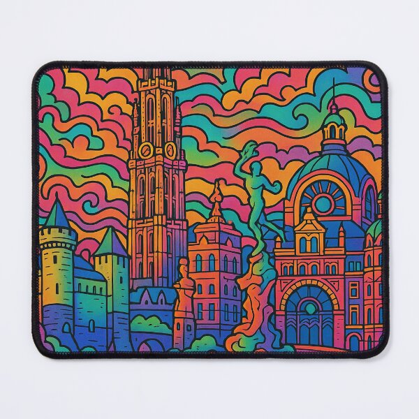 Item preview, Colorful Psychedelic City Poster of Antwerp | Trippy Belgium Wall Art | Vibrant Antwerp Illustration | Surreal Travel-Inspired Print designed and sold by PaintedPixels01.