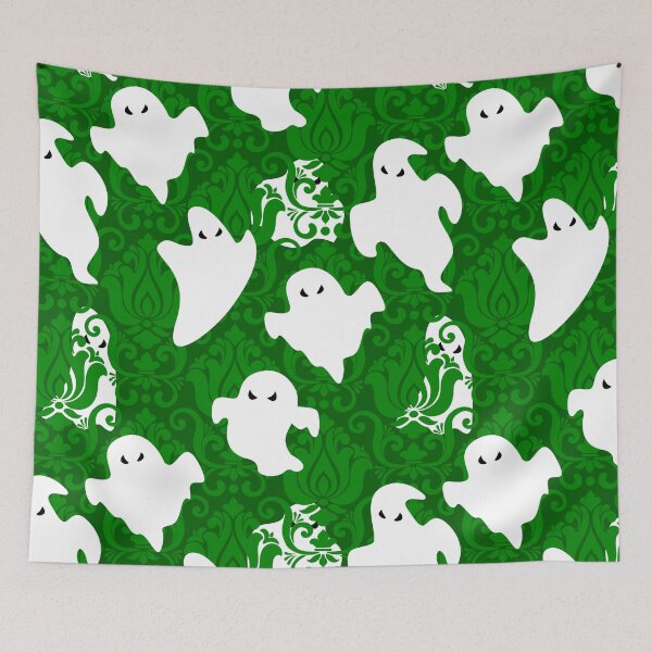 Aperçu de l'œuvre apparition paranormale d'Halloween fantôme damassé vert créée et vendue par Gossip Rag.