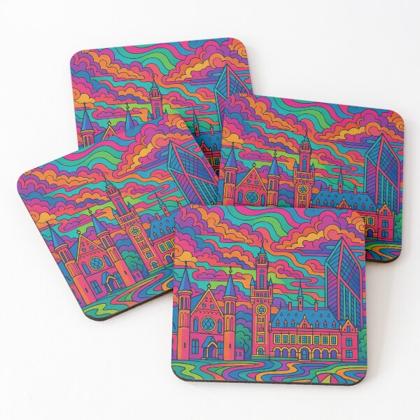 Item preview, Vibrant Psychedelic Art of The Hague | Retro Travel Poster | Colorful Dutch Cityscape | Vintage Style Wall Art | The Hague Landmark Design designed and sold by PaintedPixels01.
