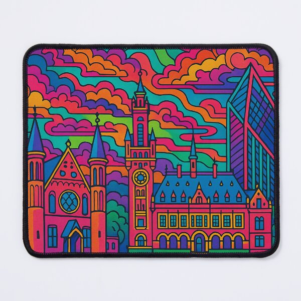 Item preview, Vibrant Psychedelic Art of The Hague | Retro Travel Poster | Colorful Dutch Cityscape | Vintage Style Wall Art | The Hague Landmark Design designed and sold by PaintedPixels01.