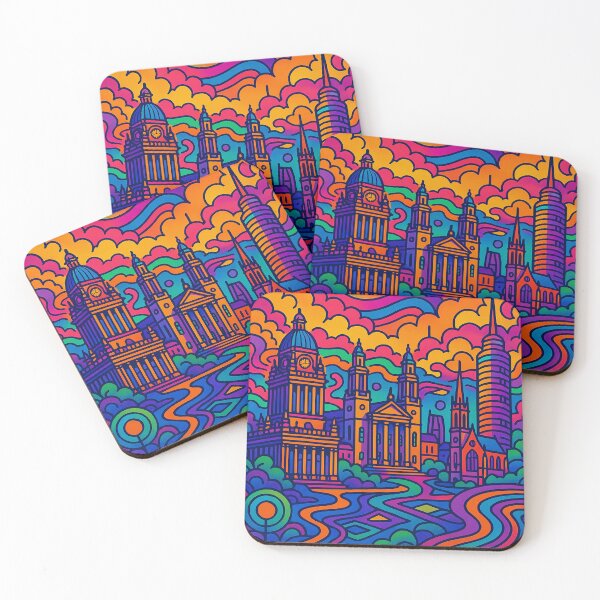 Item preview, Vibrant Psychedelic Leeds Poster | Retro Urban Art | Trippy Cityscape Print | Colorful Leeds Wall Art | 70s Inspired Psychedelic Design designed and sold by PaintedPixels01.