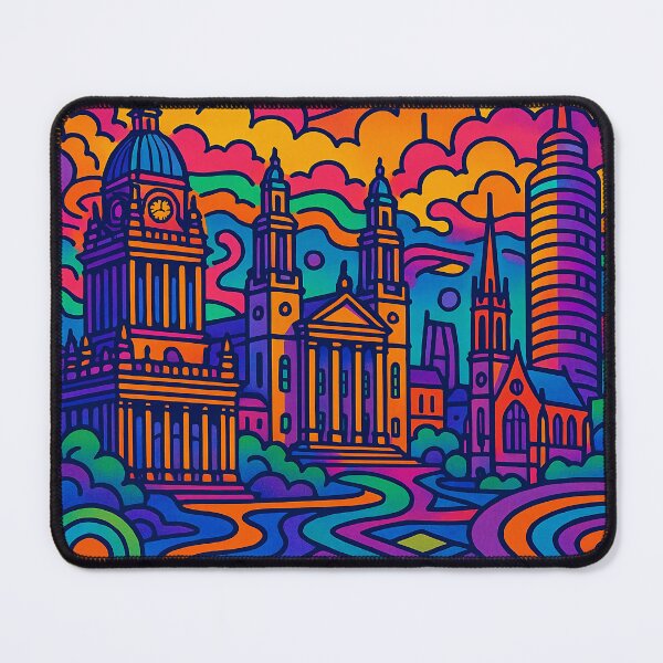 Item preview, Vibrant Psychedelic Leeds Poster | Retro Urban Art | Trippy Cityscape Print | Colorful Leeds Wall Art | 70s Inspired Psychedelic Design designed and sold by PaintedPixels01.