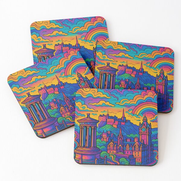 Item preview, Vibrant Psychedelic Art of Edinburgh Skyline | Retro Travel Poster | Colorful Scotland Cityscape | Vintage Style Wall Art | Urban Psychedelia designed and sold by PaintedPixels01.