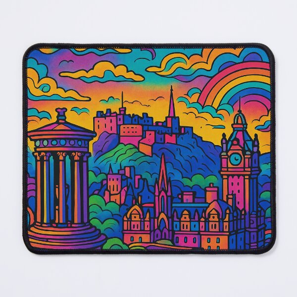 Item preview, Vibrant Psychedelic Art of Edinburgh Skyline | Retro Travel Poster | Colorful Scotland Cityscape | Vintage Style Wall Art | Urban Psychedelia designed and sold by PaintedPixels01.