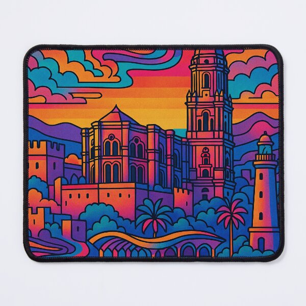 Item preview, Psychedelic Travel Art of Malaga | Vibrant Spain Wall Poster | Trippy Mediterranean Cityscape | Retro Sunset View of Malaga | Colorful Andalusian Vibes designed and sold by PaintedPixels01.