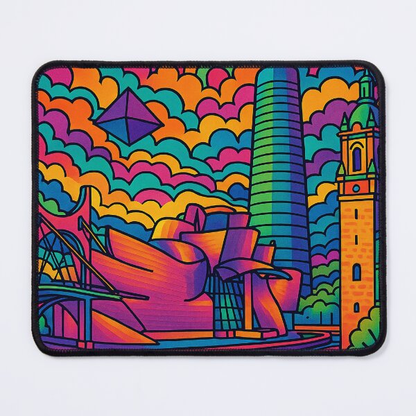 Item preview, Psychedelic Bilbao Poster | Trippy Cityscape Art | Vibrant Bilbao Spain Travel Print | Surreal Architecture Artwork | Colorful Urban Wall Decor designed and sold by PaintedPixels01.