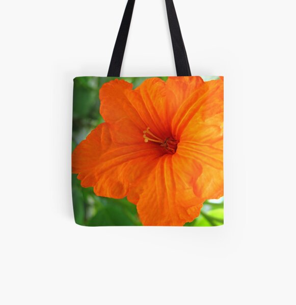 Orange Flower All Over Print Tote Bag