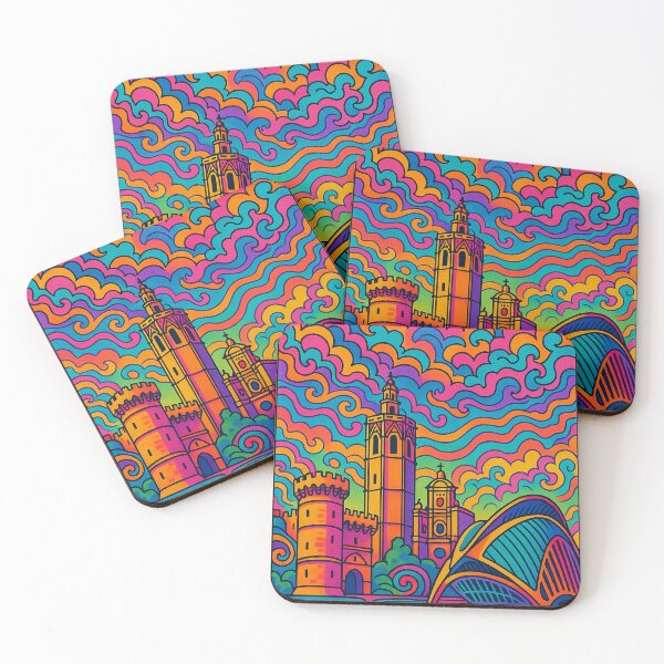 Item preview, Colorful Psychedelic Valencia Art | Surreal Spanish City | Vibrant Trippy Poster | Retro Travel Print | Dreamy Valencia Wall Decor designed and sold by PaintedPixels01.