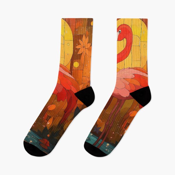 Item preview, Animal Flamingo Mosaic Sunset Hues Stained Glass Tropical Bird Floral Water Art designed and sold by Spraykart.