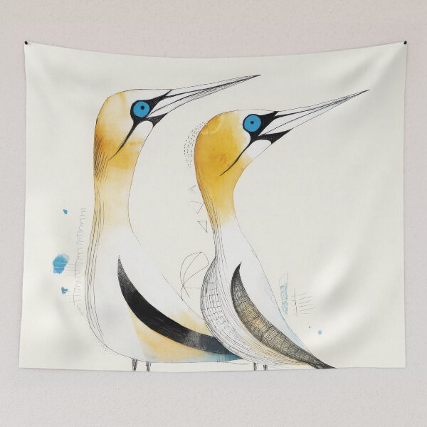 Item preview, Minimalist Gannet New Zealand Bird Art with Gold and Blue Details designed and sold by dawnleblanc55.