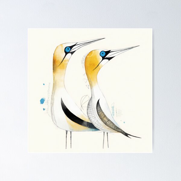 Item preview, Minimalist Gannet New Zealand Bird Art with Gold and Blue Details designed and sold by dawnleblanc55.