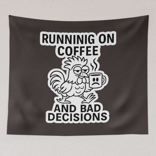 Item preview, Running on coffee and bad decisions – tired rooster sticker designed and sold by LoudWhisperArt.