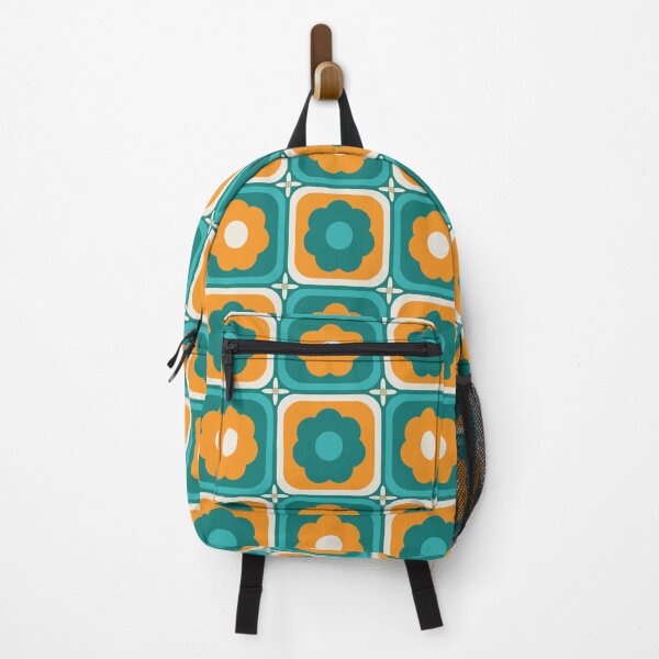 Item preview, Teal green and orange retro 70s floral tile designed and sold by FrancesPoff.
