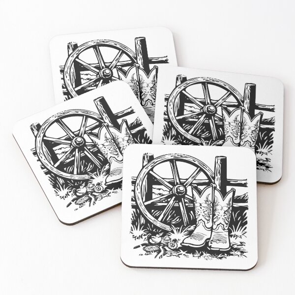 Item preview, Cowboy Boots and Wagon Wheel | Rustic Western Ranch Line Art designed and sold by inkoutninja.