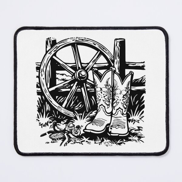 Item preview, Cowboy Boots and Wagon Wheel | Rustic Western Ranch Line Art designed and sold by inkoutninja.