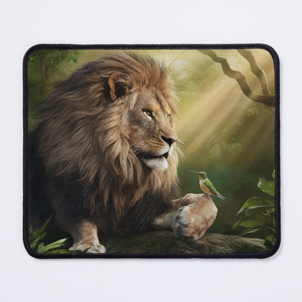 Item preview, Majestic Lion in Lush Forest with Hummingbird Harmony designed and sold by AnimalAirtistry.