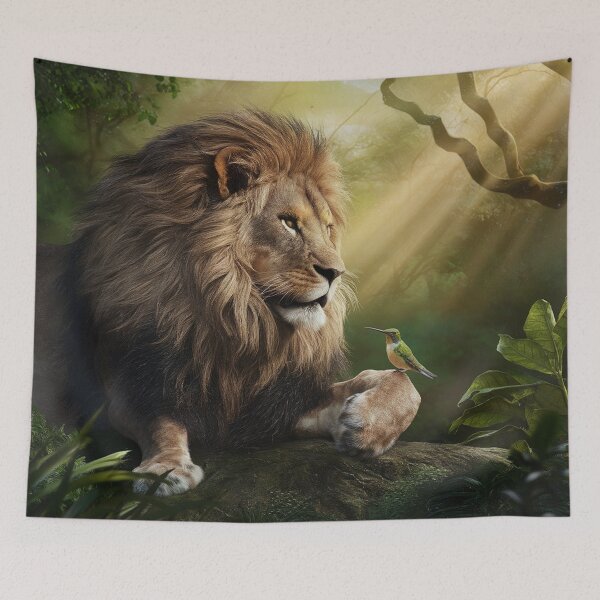 Item preview,   Majestic Lion in Lush Forest with Hummingbird Harmony designed and sold by AnimalAirtistry.