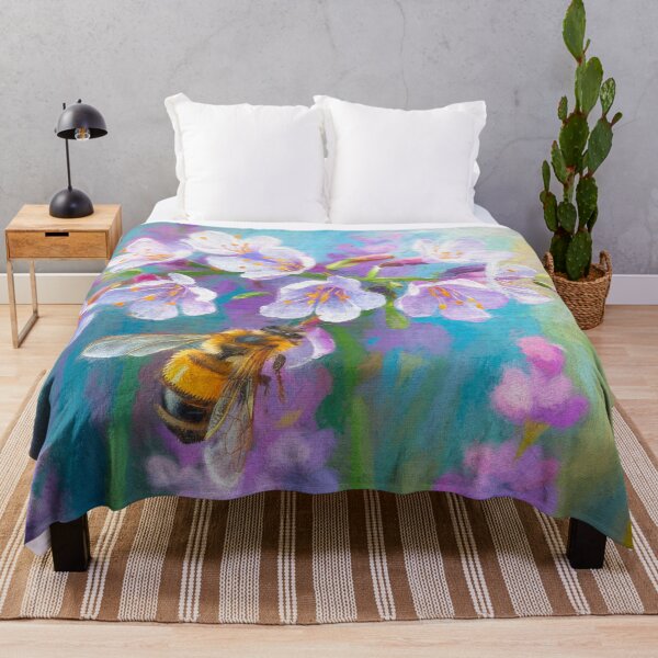 Bee on Lavender Throw Blanket