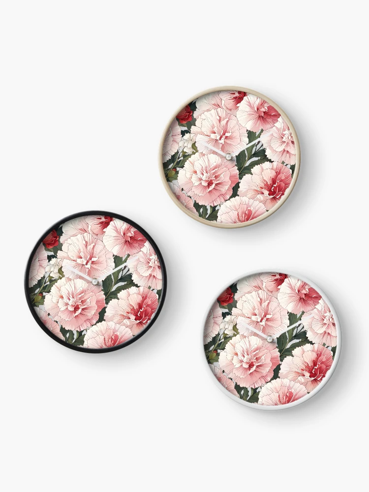 Thumbnail 3 of 4, Clock, Carnations designed and sold by CoolPixels.