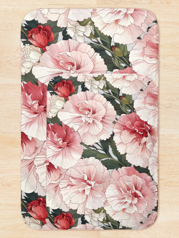 Thumbnail 5 of 6, Bath Mat, Carnations designed and sold by CoolPixels.