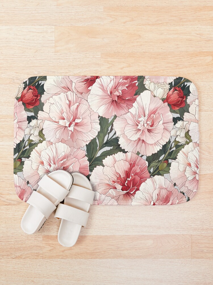 Thumbnail 1 of 6, Bath Mat, Carnations designed and sold by CoolPixels.