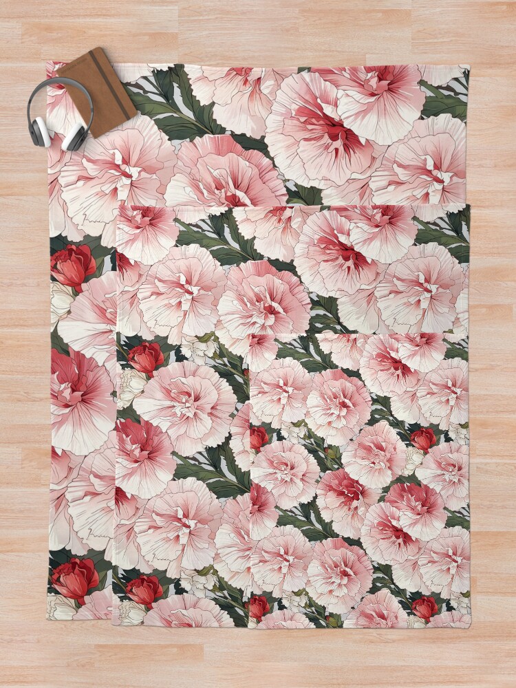 Thumbnail 5 of 6, Throw Blanket, Carnations designed and sold by CoolPixels.