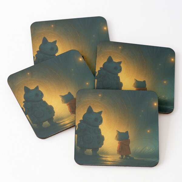 Item preview, Mystical Cat Robot Portal Under Starlit Rain – Dreamy Sci-Fi Fantasy Art designed and sold by Tommy Studio.