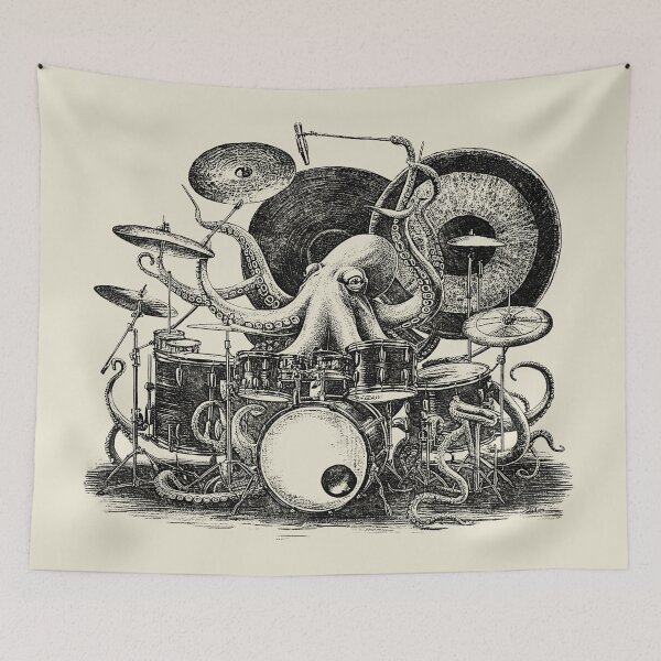 Item preview, Octopus Playing Drums Funny Rock Musician  designed and sold by RetroVoyages.