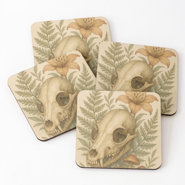 Item preview, Vintage Animal Skull with Watercolor Ferns & Mushrooms | Fox or Deer Skull Botanical Nature Art designed and sold by CustomPhoneTech.