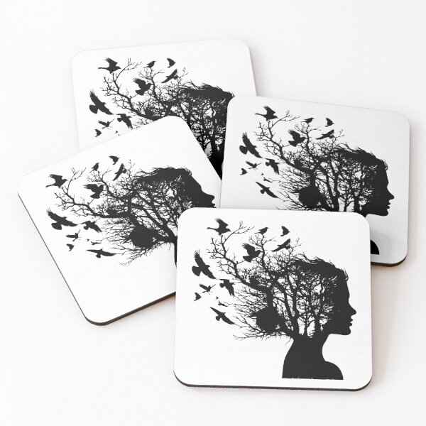 Item preview, Surreal Woman Silhouette with Birds | Mindful Nature & Thought Line Art designed and sold by inkoutninja.