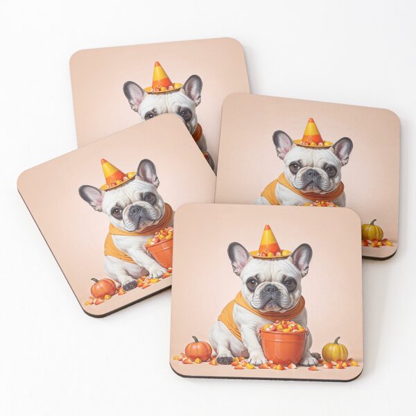 Item preview, "Trick or Treat Yo’ Self" – Candy Corn Frenchie designed and sold by WHITE FANGS.