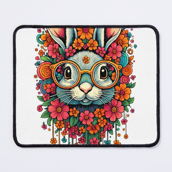 Item preview, Boho Floral Bunny – Colorful Retro Glasses Rabbit Illustration designed and sold by Kam2design.