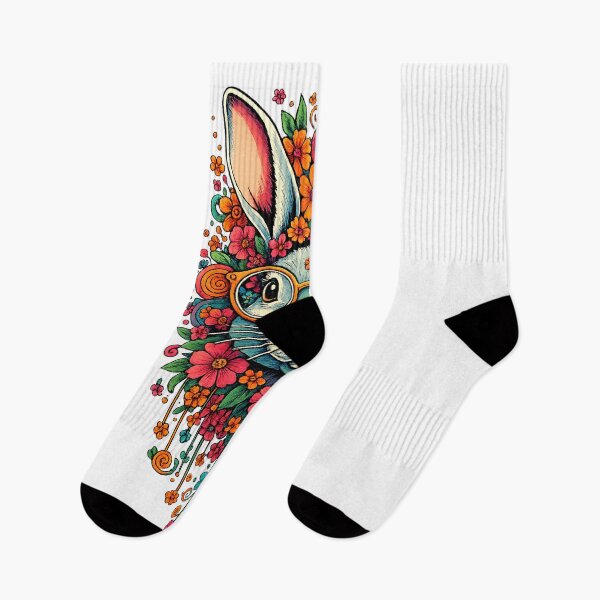Item preview, Boho Floral Bunny – Colorful Retro Glasses Rabbit Illustration designed and sold by Kam2design.