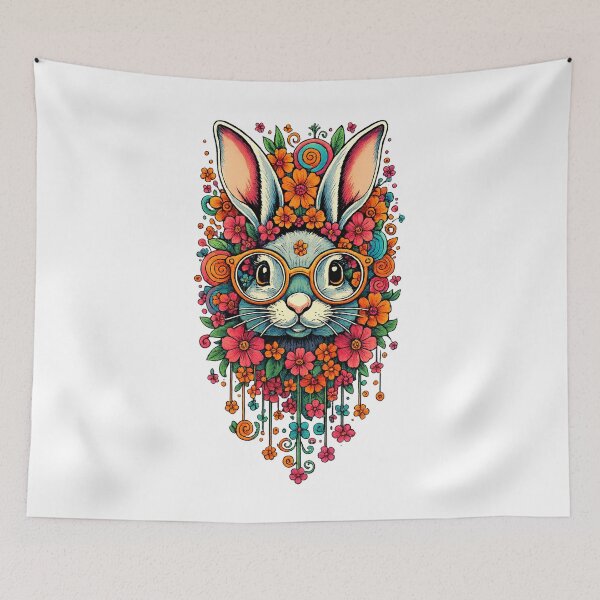 Item preview, Boho Floral Bunny – Colorful Retro Glasses Rabbit Illustration designed and sold by Kam2design.