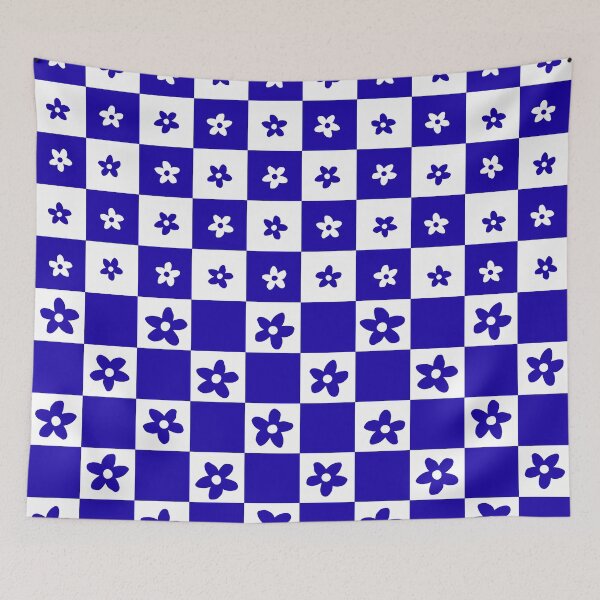 Item preview, Abstract Floral Checker Pattern 31 in Sapphire Blue designed and sold by nineFlorals.